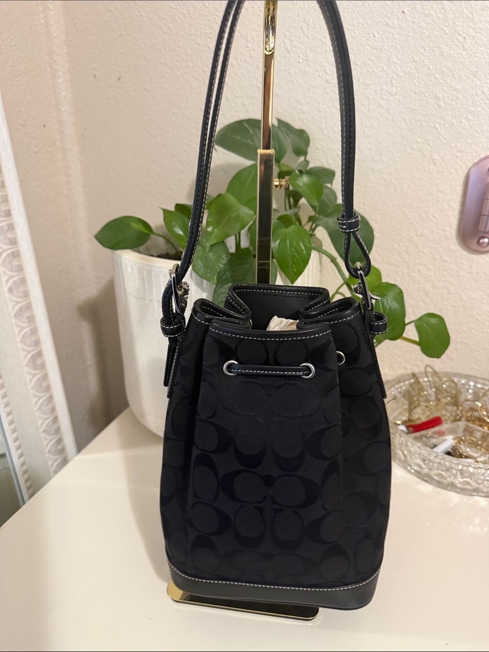 Vintage Coach Black Signature in canvas Jacquard  Bucket Bag - Picture 3 of 16